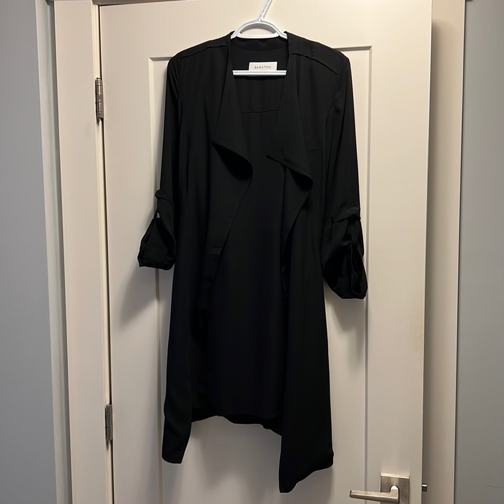 Black XS Babaton long blazer with tie waist belt - Picture 1 of 1